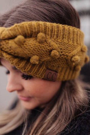 Pom Knit Head Wrap in Mustard