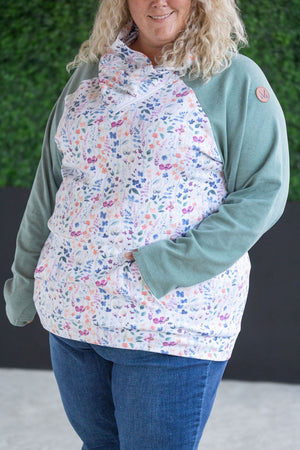 Zoey ZipCowl Sweatshirt - Sage and Floral Paradise