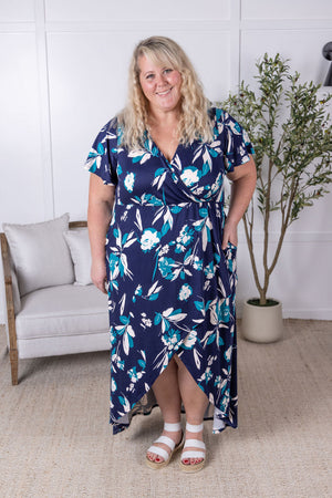 IN STOCK Harley High-Lo Dress - Navy and Teal Floral