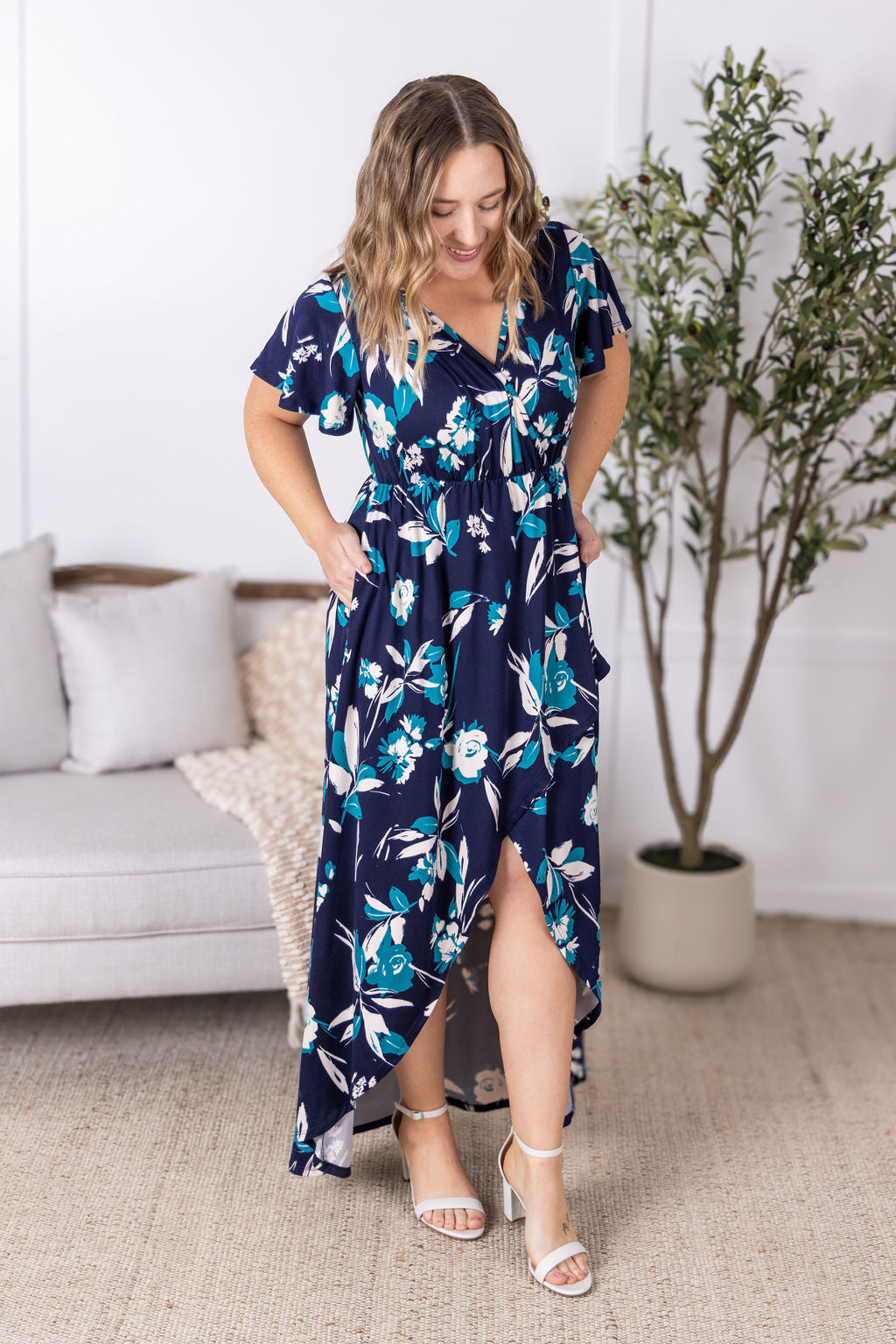 IN STOCK Harley High-Lo Dress - Navy and Teal Floral