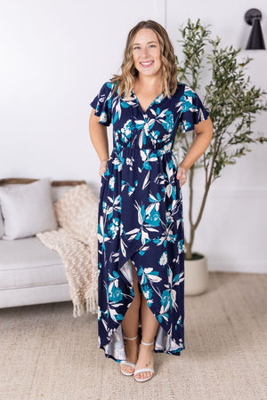 IN STOCK Harley High-Lo Dress - Navy and Teal Floral
