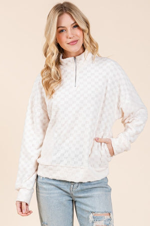 Check This Out Fuzzy Checkered 1/4 Zip Sweatshirt