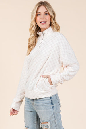 Check This Out Fuzzy Checkered 1/4 Zip Sweatshirt