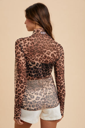 Drive me wild Leopard Mesh Long Sleeve Top