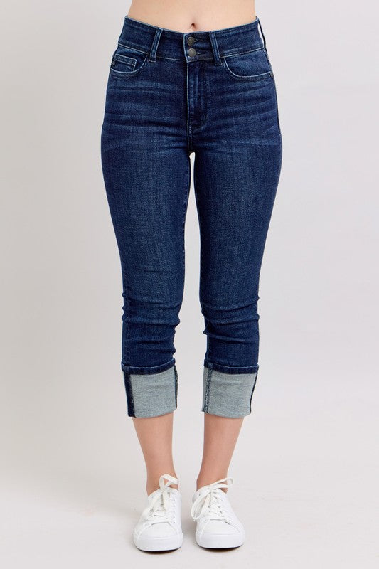 Judy Blue Double Waist Band Cuffed Capri's