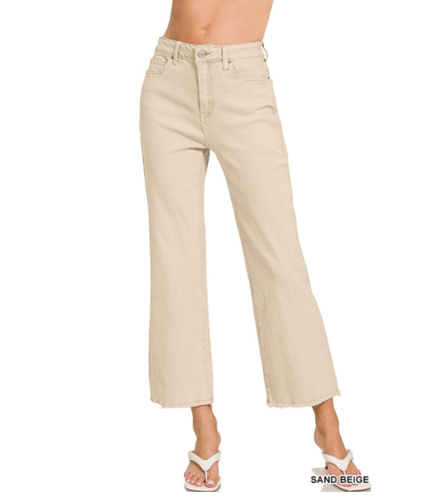 Zenana Acid Washed High Waist Bootcut Pants in Khaki