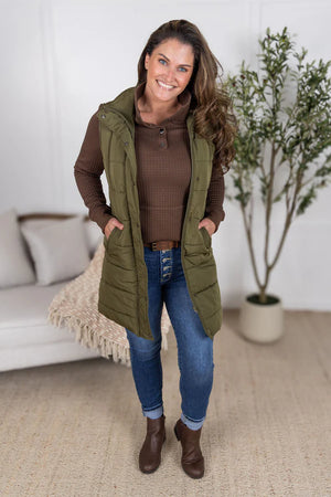 MM Harlow Long Vest in Army Green