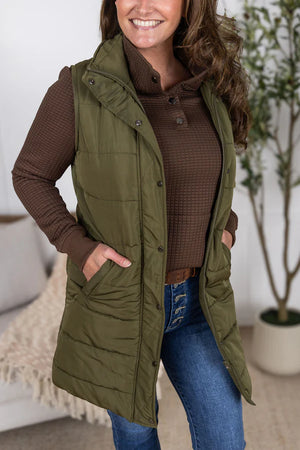 MM Harlow Long Vest in Army Green