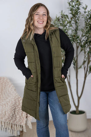 MM Harlow Long Vest in Army Green