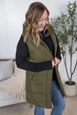 MM Harlow Long Vest in Army Green