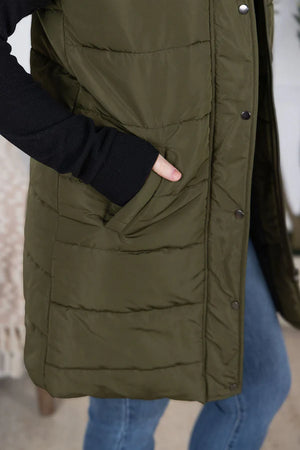 MM Harlow Long Vest in Army Green