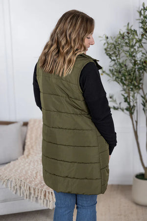 MM Harlow Long Vest in Army Green