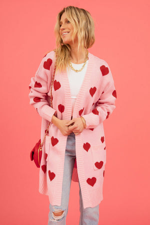 Heart Graphic Open Front Cardigan with Pockets