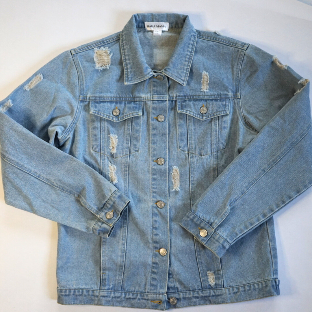 Distressed Denim Jean Jacket - medium wash