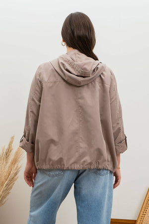 PLUS SNAP BUTTON ZIP UP HOODED JACKET: LIGHT OLIVE