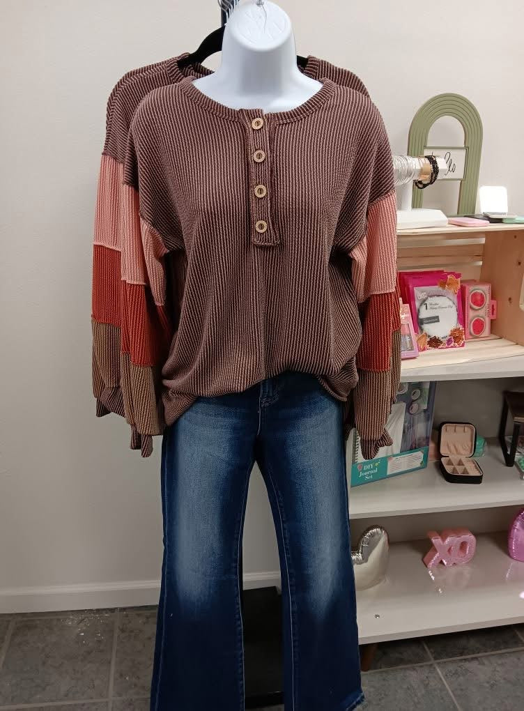 Seasons are Changing Corded Color Block Long Sleeve Top