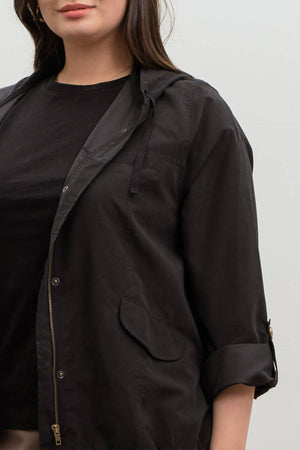PLUS SNAP BUTTON ZIP UP HOODED JACKET: LIGHT OLIVE