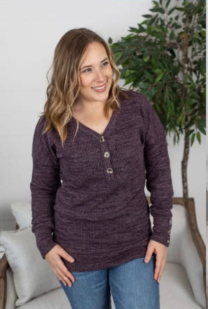 Keep that Buttoned up V-Neck Sweater in Purple