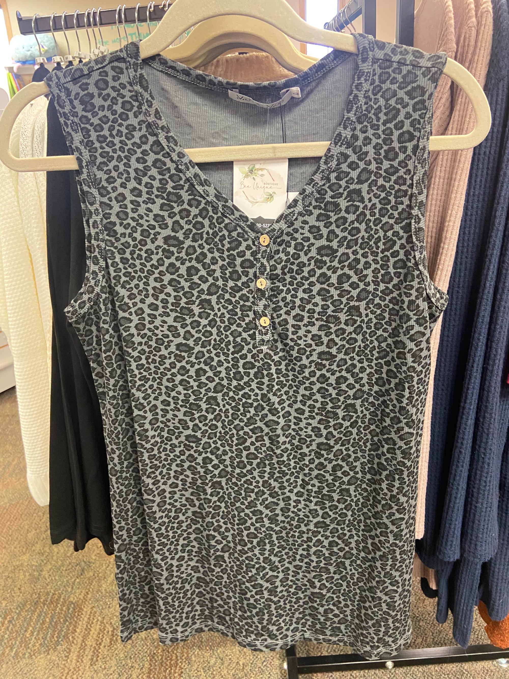 Addison Henley Tank - Charcoal Leopard