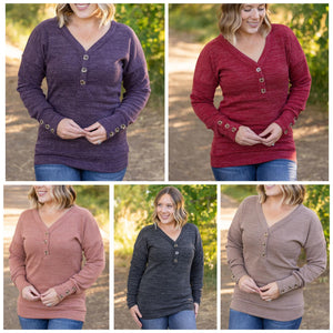 Keep that Buttoned up V-Neck Sweater in Purple