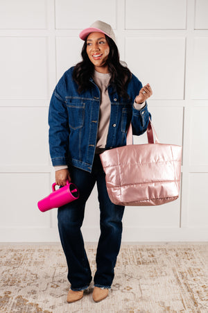 One More Thing Puffy Quilted Waterproof Tote in Pink