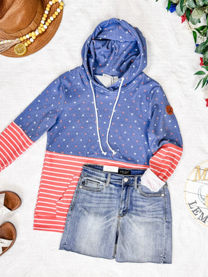 IN STOCK Hailey Pullover Hoodie - Faded Navy Freedom Stars and Stripes