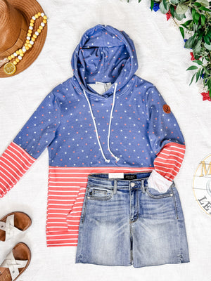 IN STOCK Hailey Pullover Hoodie - Faded Navy Freedom Stars and Stripes