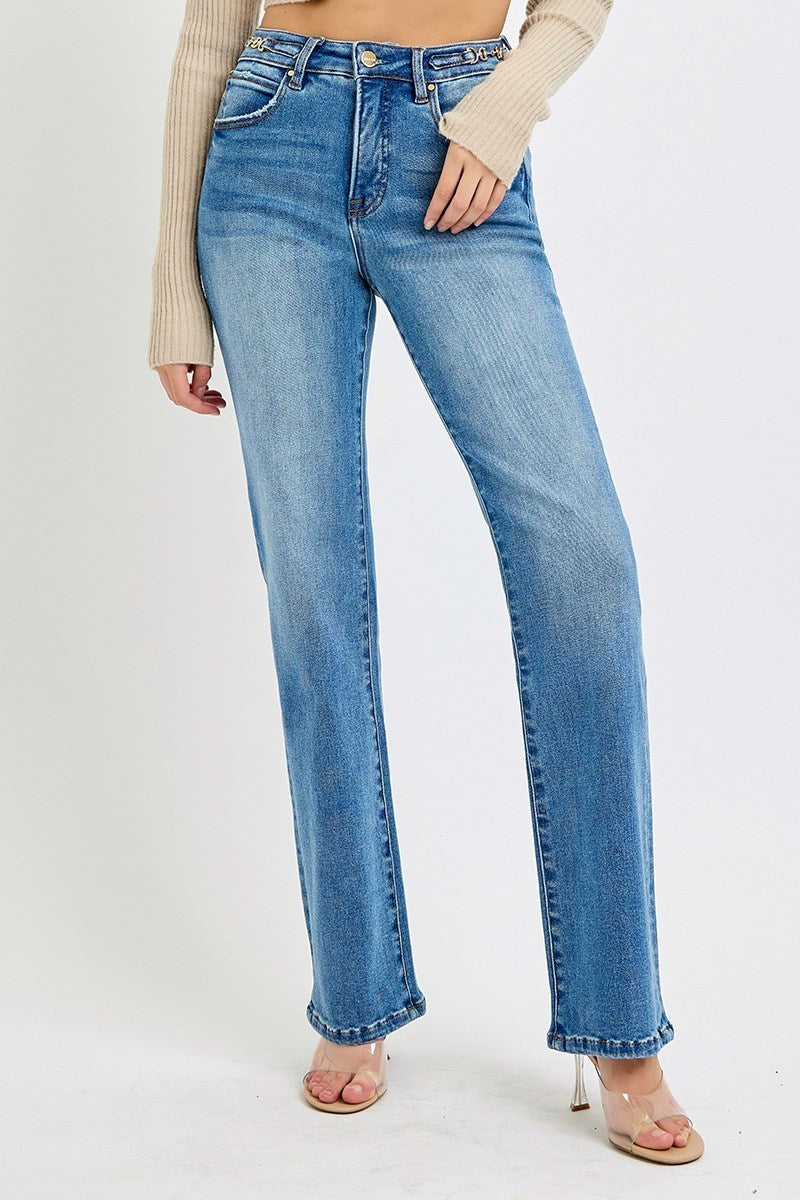 Risen Tummy Control High Rise Straight Leg Jeans