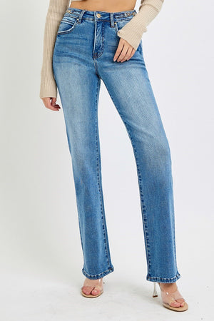 Risen Tummy Control High Rise Straight Leg Jeans
