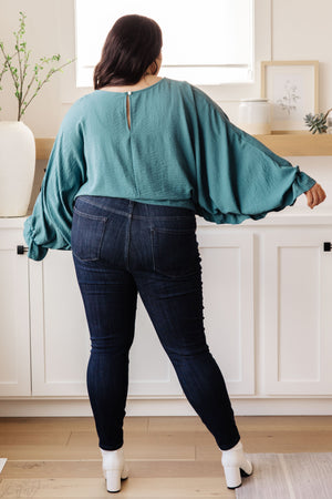 Winging It Ruffle Detail Top in Teal