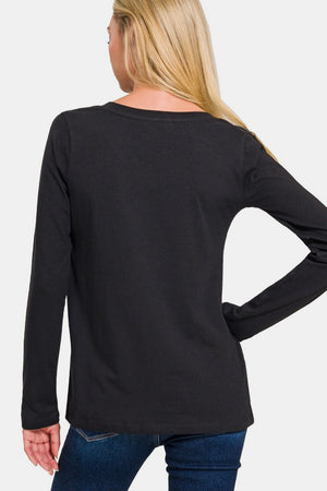 Long Sleeve V-Neck T-Shirt in Black