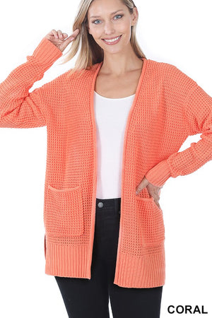 Blissful Mornings Waffle Knit Cardigan - Coral