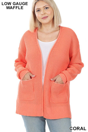 Blissful Mornings Waffle Knit Cardigan - Coral