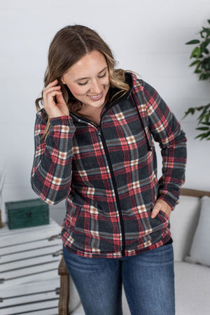 Berry Plaid Sherpa Fullzip Hoodie - Berry Plaid