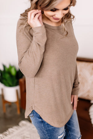 Ahead Of The Curve Top In Heathered Camel