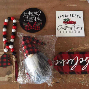 Buffalo plaid Gnome Tray Decor