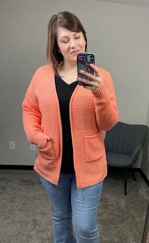 Blissful Mornings Waffle Knit Cardigan - Coral