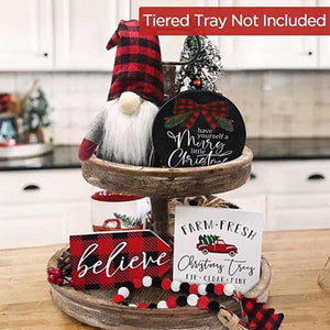 Buffalo plaid Gnome Tray Decor