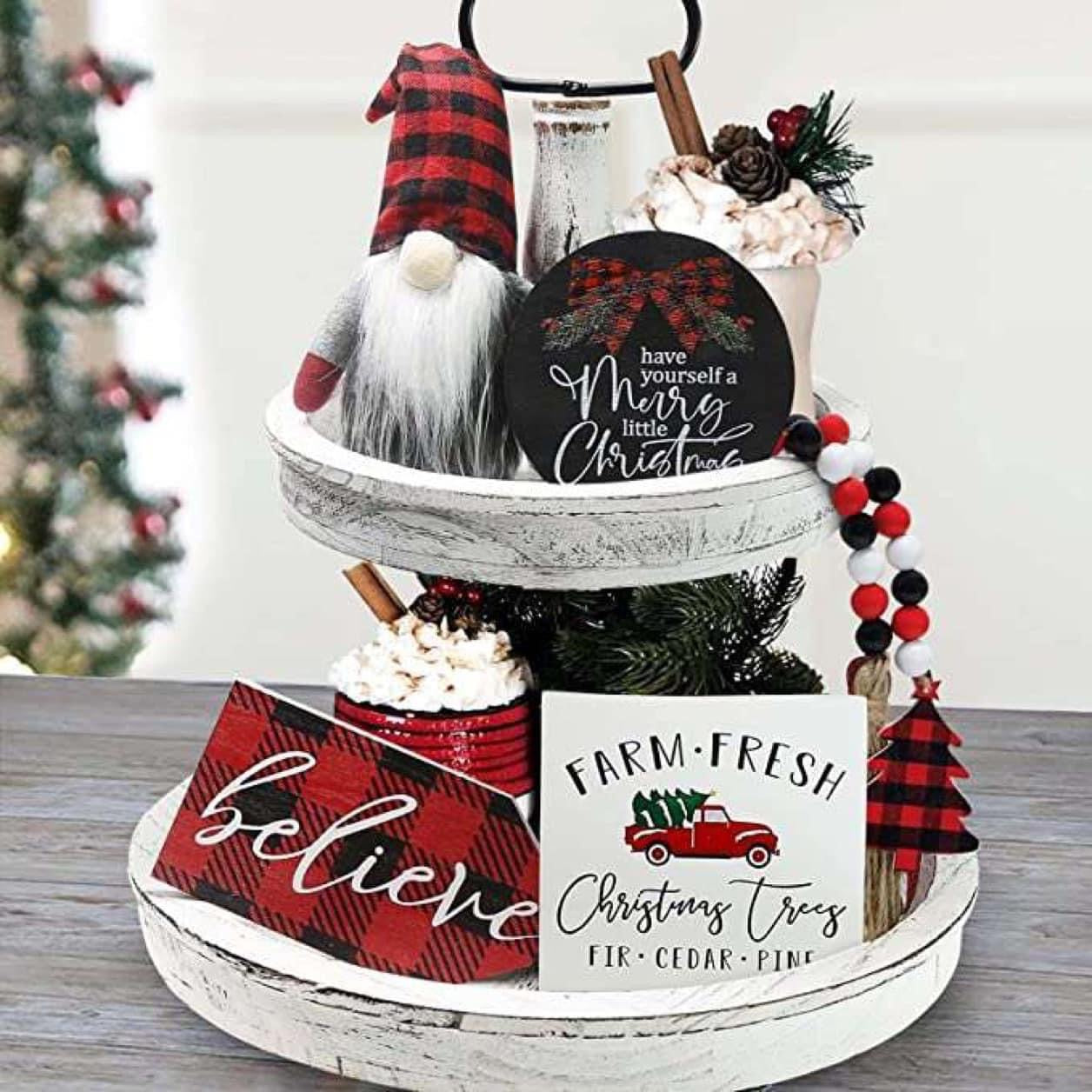 Buffalo plaid Gnome Tray Decor