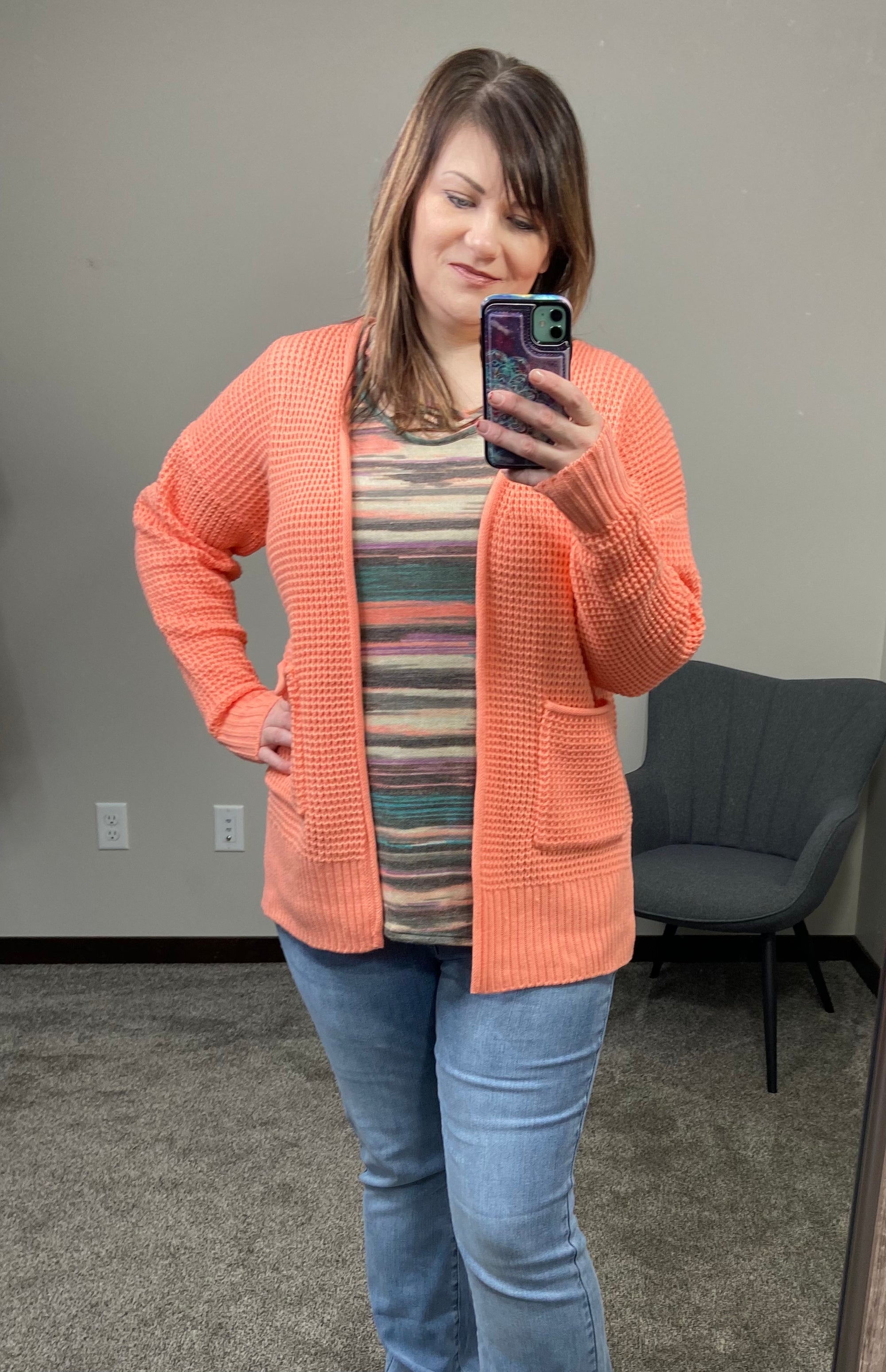 Blissful Mornings Waffle Knit Cardigan - Coral